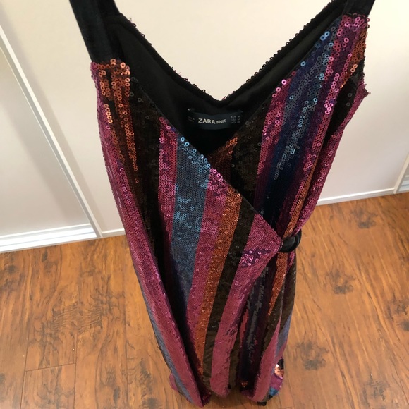 Zara Dresses & Skirts - Multi-color Sequin Evening Wrap Dress Size Medium